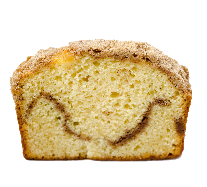 We bake our cupcakes fresh daily. (Shown: Slice of Coffee Cake Loaf cupcakes.)