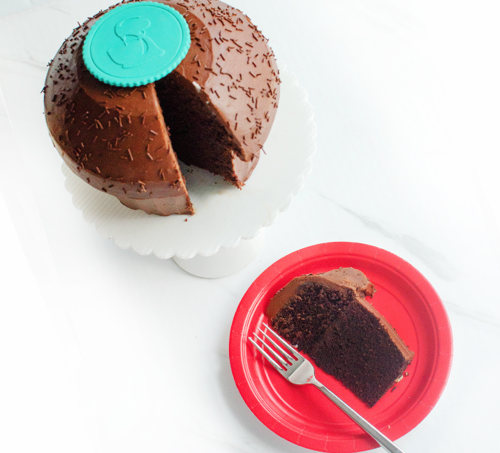 We bake our cupcakes fresh daily. (Shown: Giant Dark Chocolate cupcakes.)