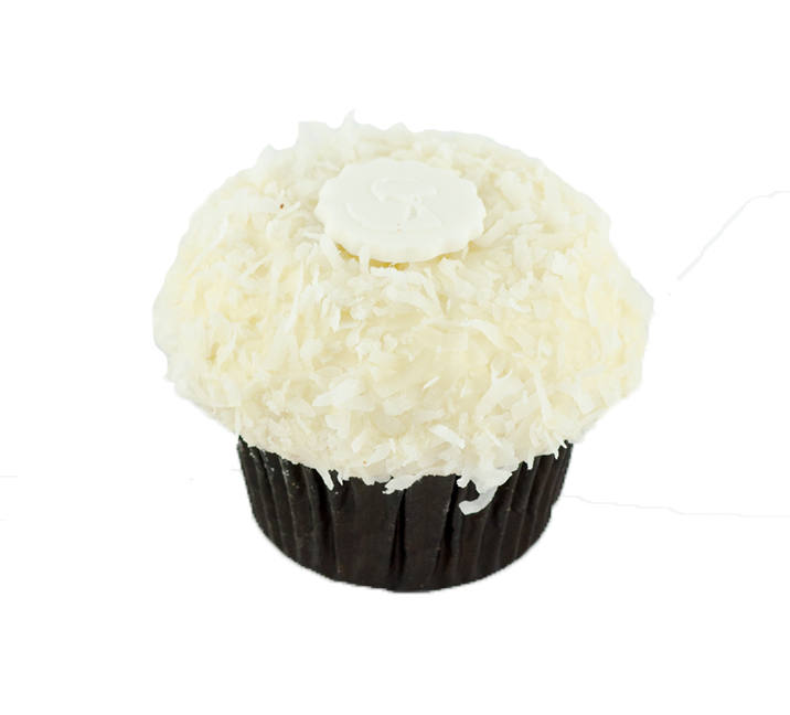 We bake our cupcakes fresh daily. (Shown: Coconut Cupcake cupcakes.)