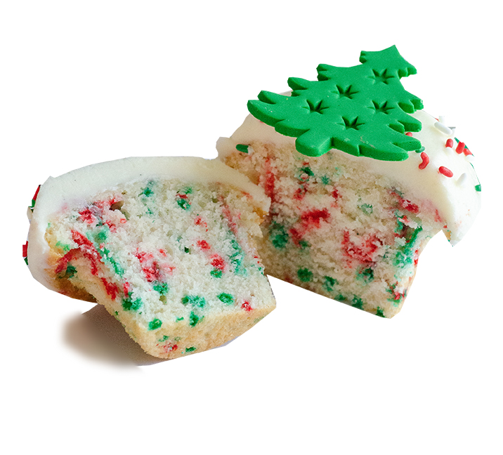 We bake our cupcakes fresh daily. (Shown: Holiday Confetti cupcakes.)