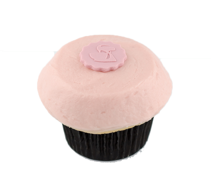 We bake our cupcakes fresh daily. (Shown: Strawberry Cupcake cupcakes.)