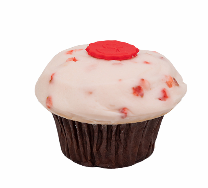 We bake our cupcakes fresh daily. (Shown: SKINNY Strawberries and Cream cupcakes.)