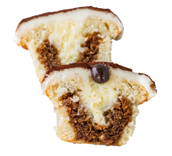 We bake our cupcakes fresh daily. (Shown: Tiramisu Cupcake cupcakes.)