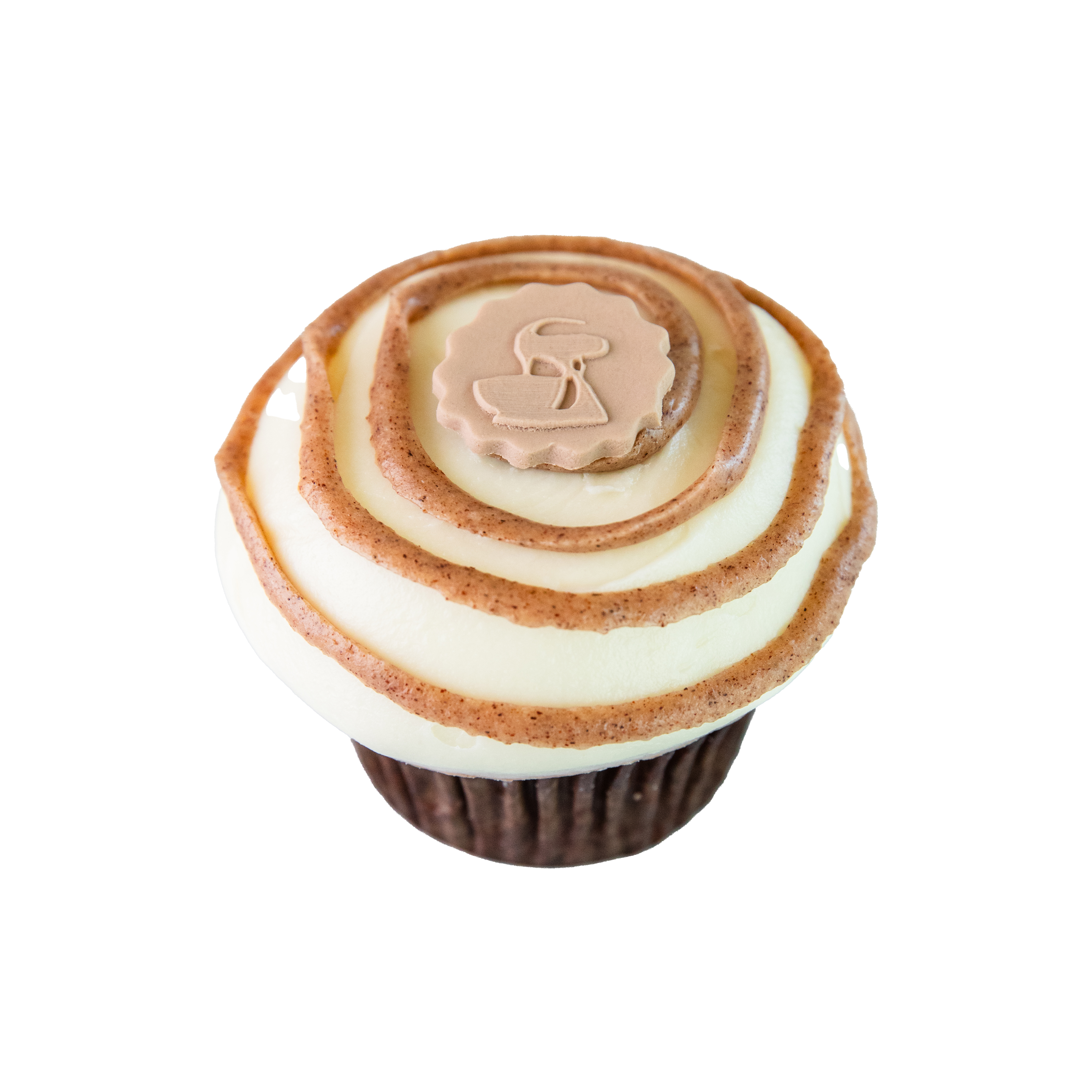 We bake our cupcakes fresh daily. (Shown: Cinnamon Roll Cupcake cupcakes.)