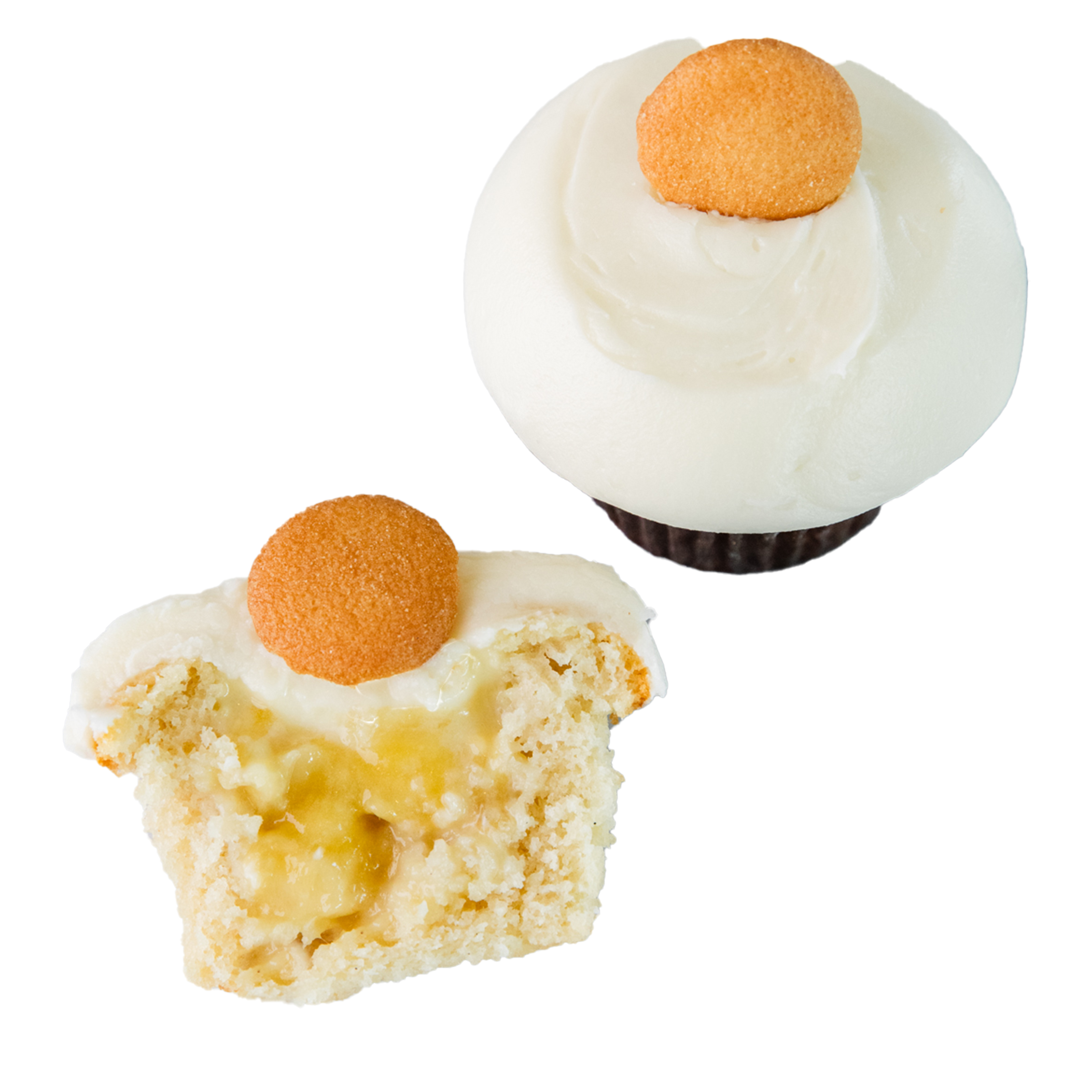 We bake our cupcakes fresh daily. (Shown: Banana Cream Pie Cupcake cupcakes.)