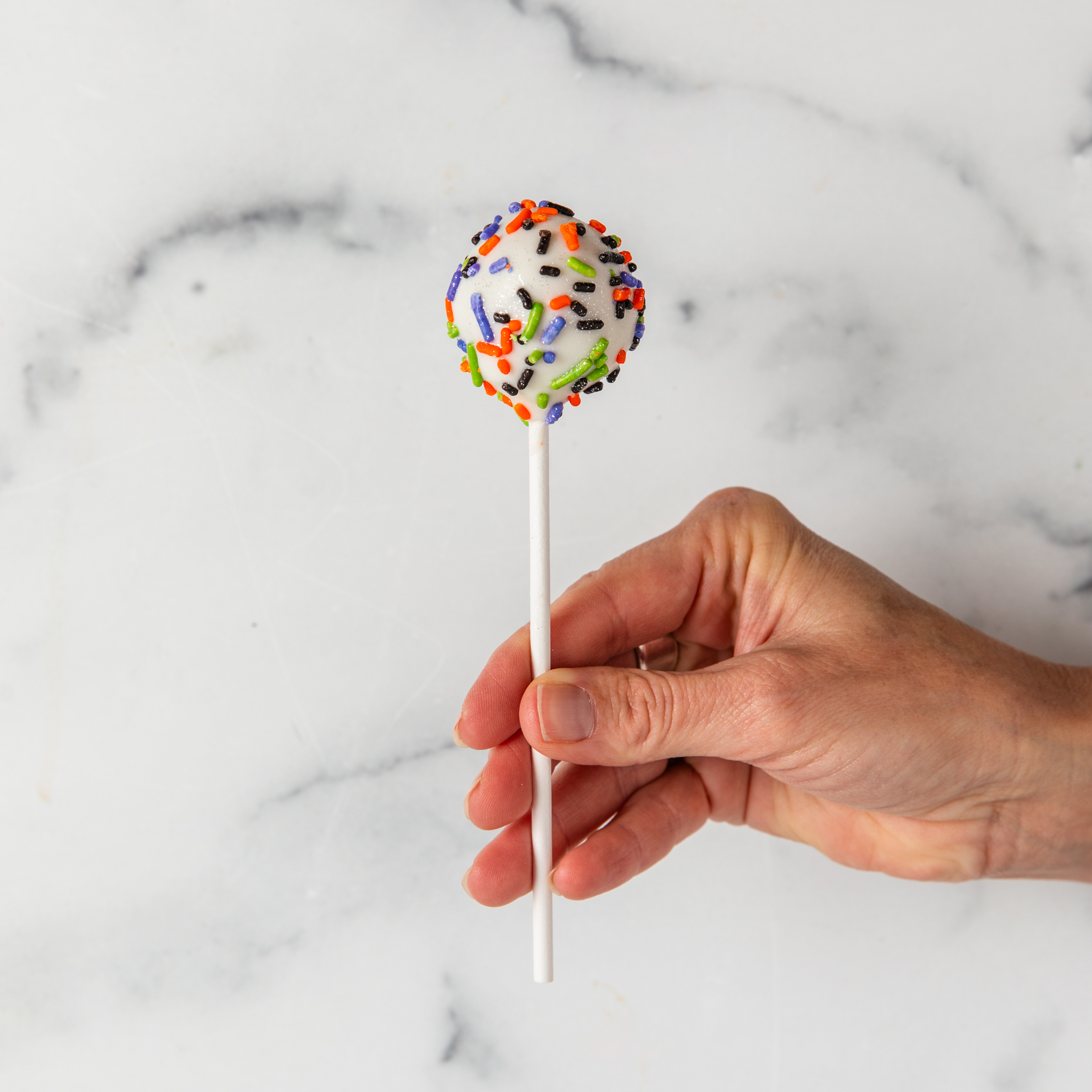 We bake our cupcakes fresh daily. (Shown: Cake Pop - Spooky Confetti cupcakes.)