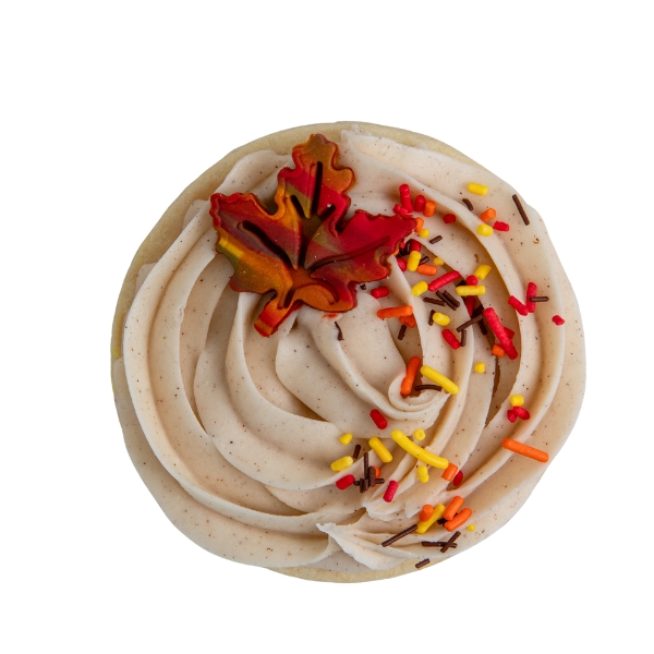 We bake our cupcakes fresh daily. (Shown: Cinnamon Fall Buttercream Cookie cupcakes.)