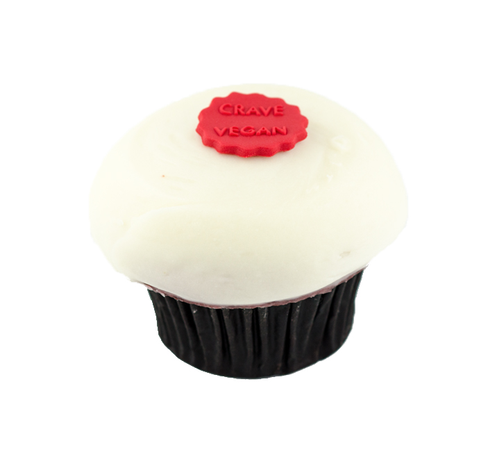 We bake our cupcakes fresh daily. (Shown: Vegan - Red Velvet Cupcake cupcakes.)