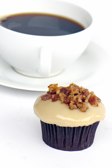 We bake our cupcakes fresh daily. (Shown: Maple Bacon Walnut Cupcake cupcakes.)