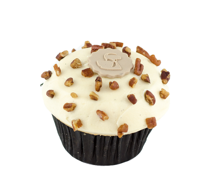 We bake our cupcakes fresh daily. (Shown: Pecan Pie Cupcake cupcakes.)