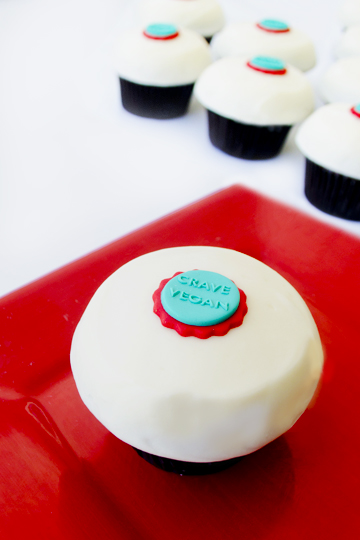 We bake our cupcakes fresh daily. (Shown: Vegan Red Velvet cupcakes.)