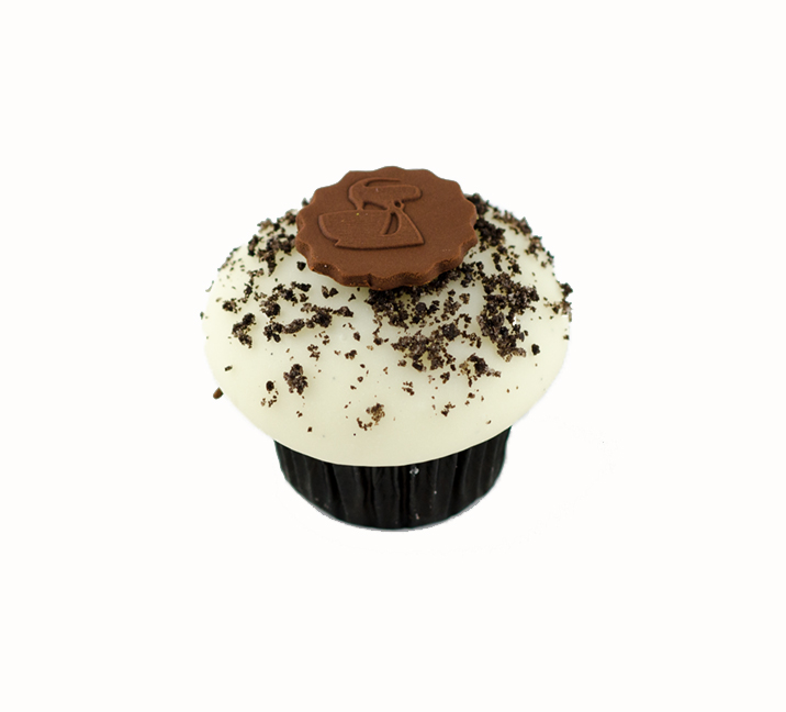 We bake our cupcakes fresh daily. (Shown: Cookies and Cream cupcakes.)