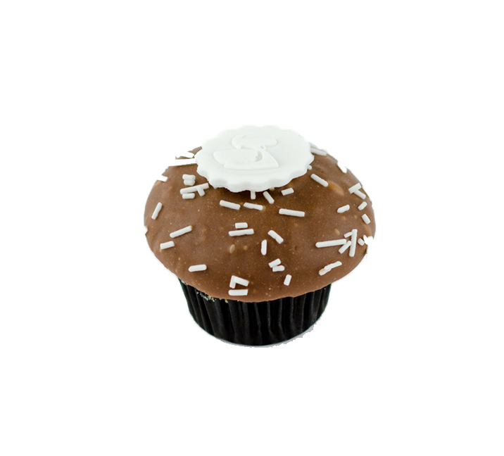 We bake our cupcakes fresh daily. (Shown: Chocolate on Vanilla cupcakes.)